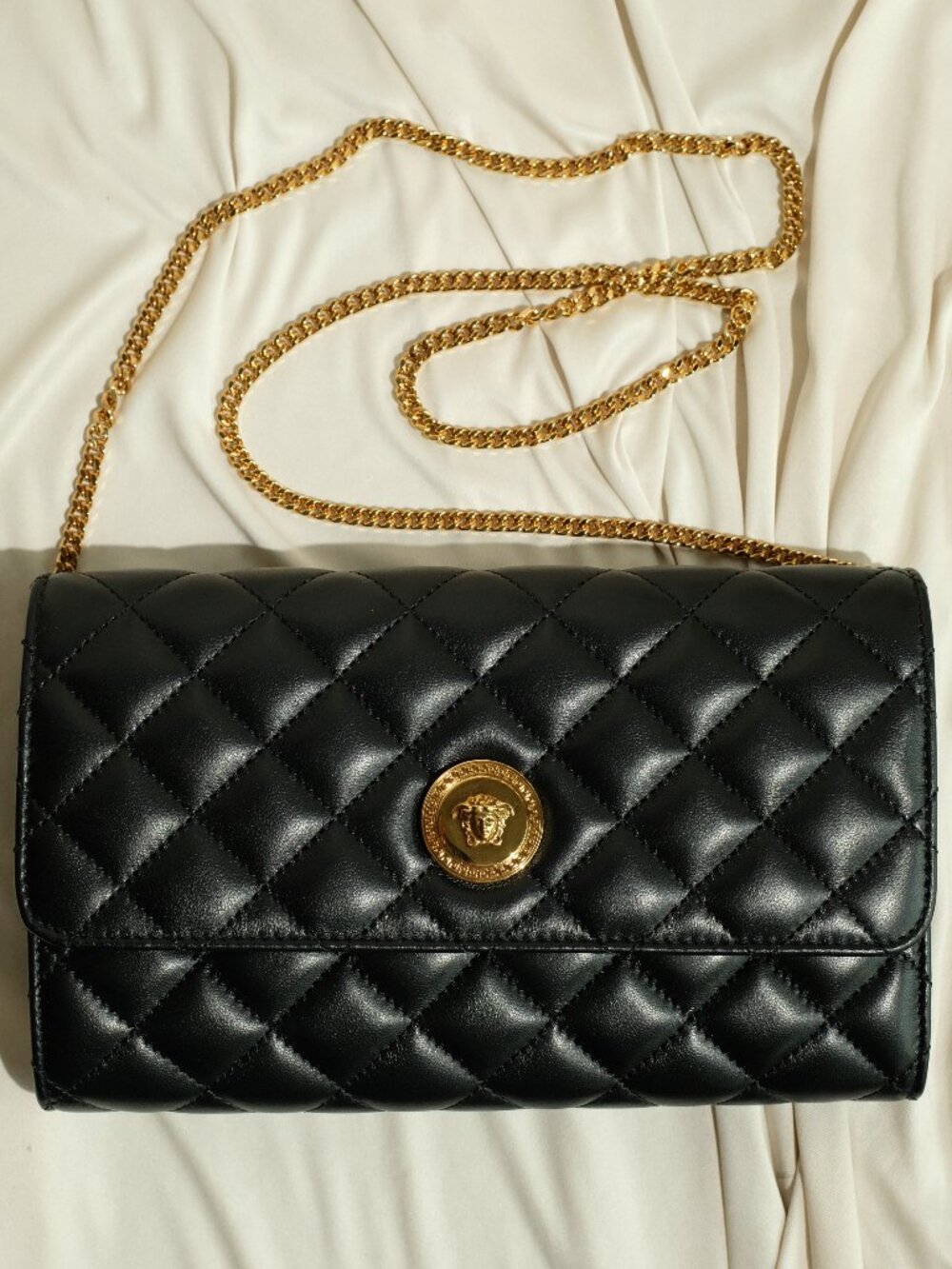 Versace La Medusa Quilted Leather Clutch And Removable Strap